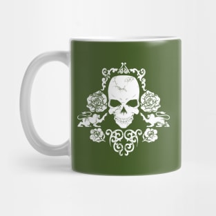 White Skull and Roses Distressed Vintage Style Design Mug